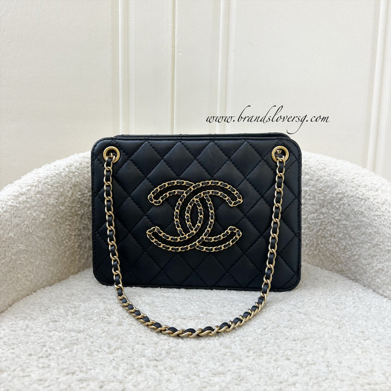 Chanel Mini Accordion Tote in Black Lambskin and AGHW (Model: AS1750)