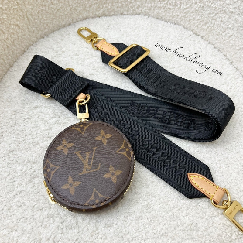 LV Bandouliere Strap in Black with Monogram Round Coin Pouch and GHW