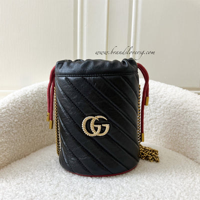 Gucci Marmont Mini Bucket Bag in Black Chevron Matelassé Leather and AGHW