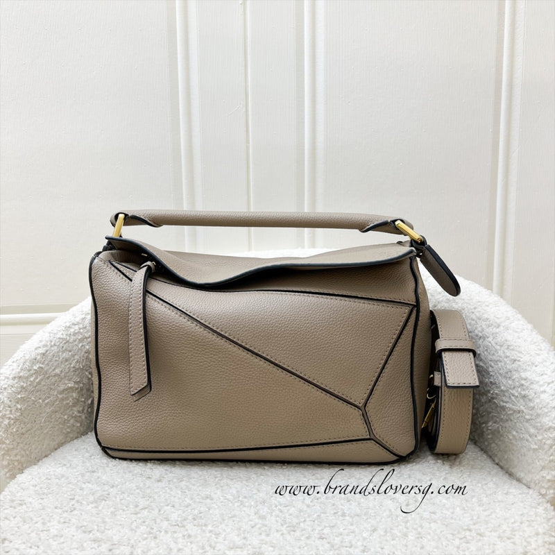Loewe Small Puzzle Bag in Beige Grained Calfskin and GHW