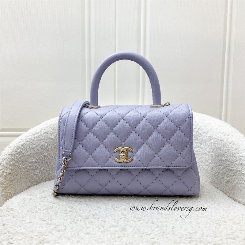 Chanel Small (24cm) Coco Handle Flap in 21K Lilac Caviar and LGHW (Model: A92990)