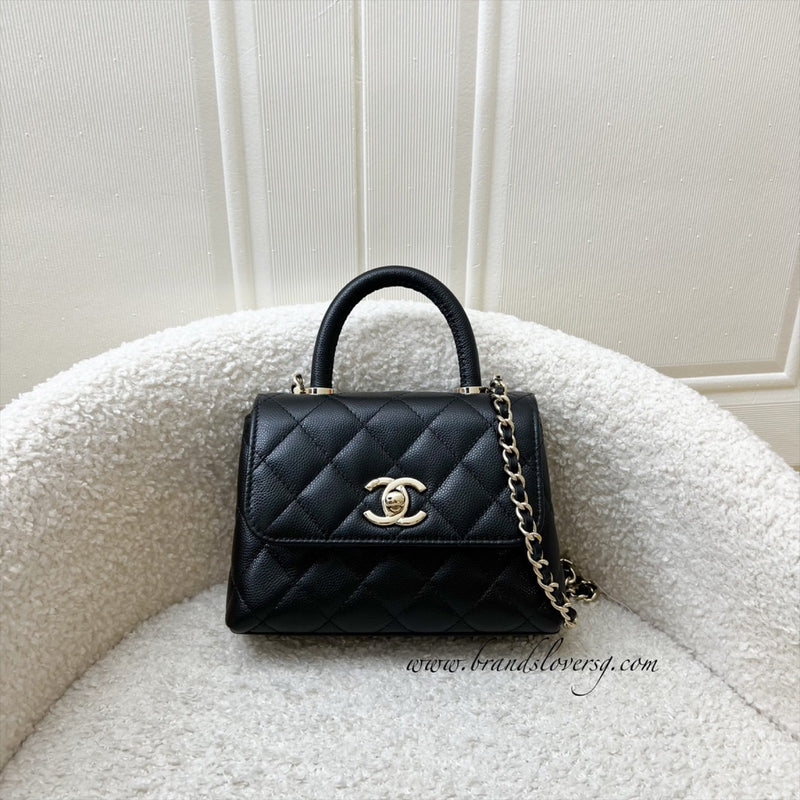 Chanel Micro Coco Handle Flap Bag in Black Caviar and LGHW (AP4244)