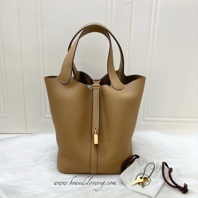 Hermes Picotin 22 in Biscuit Clemence Leather and GHW