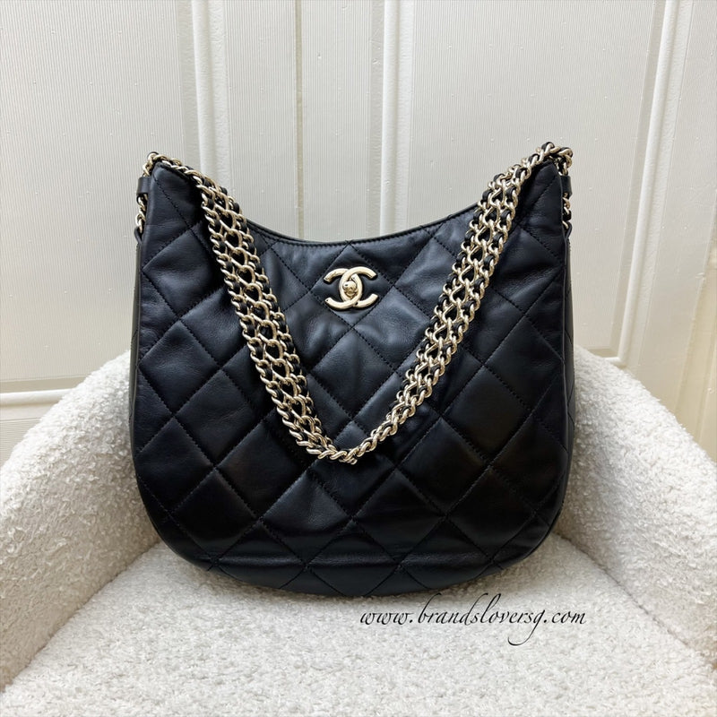 Chanel 22P Hobo Bag in Black Lambskin and LGHW (Model: AS3153)