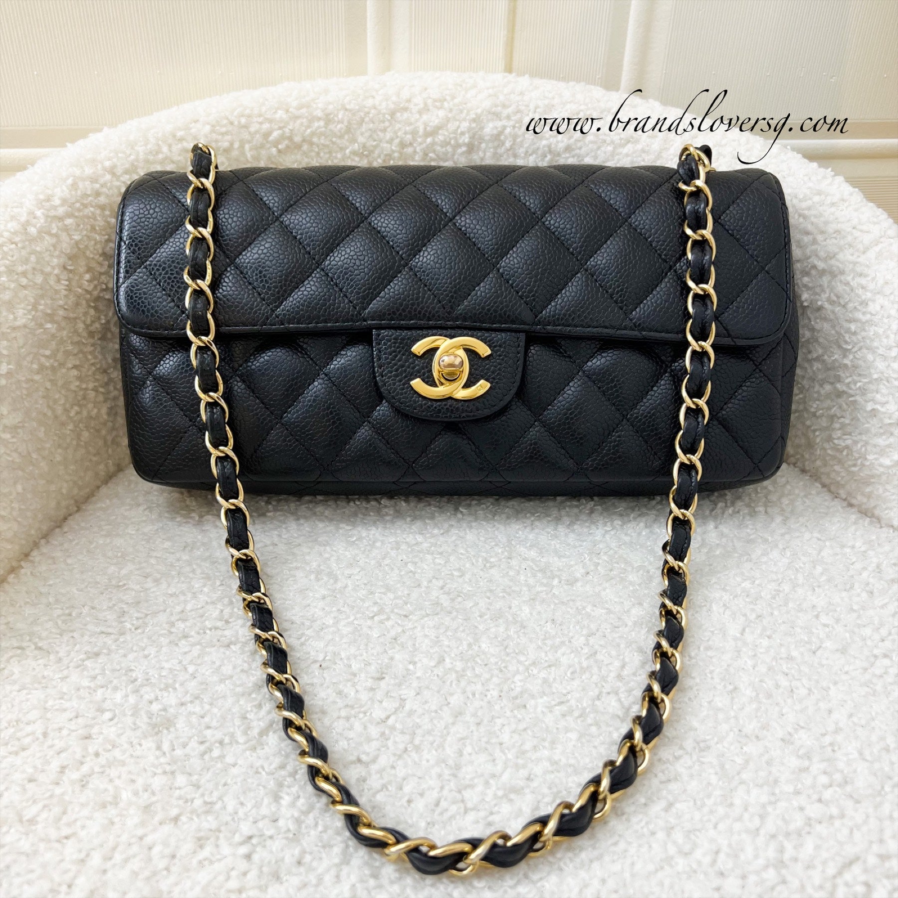 Chanel East West Flap Bag in Black Caviar and GHW Brands Lover
