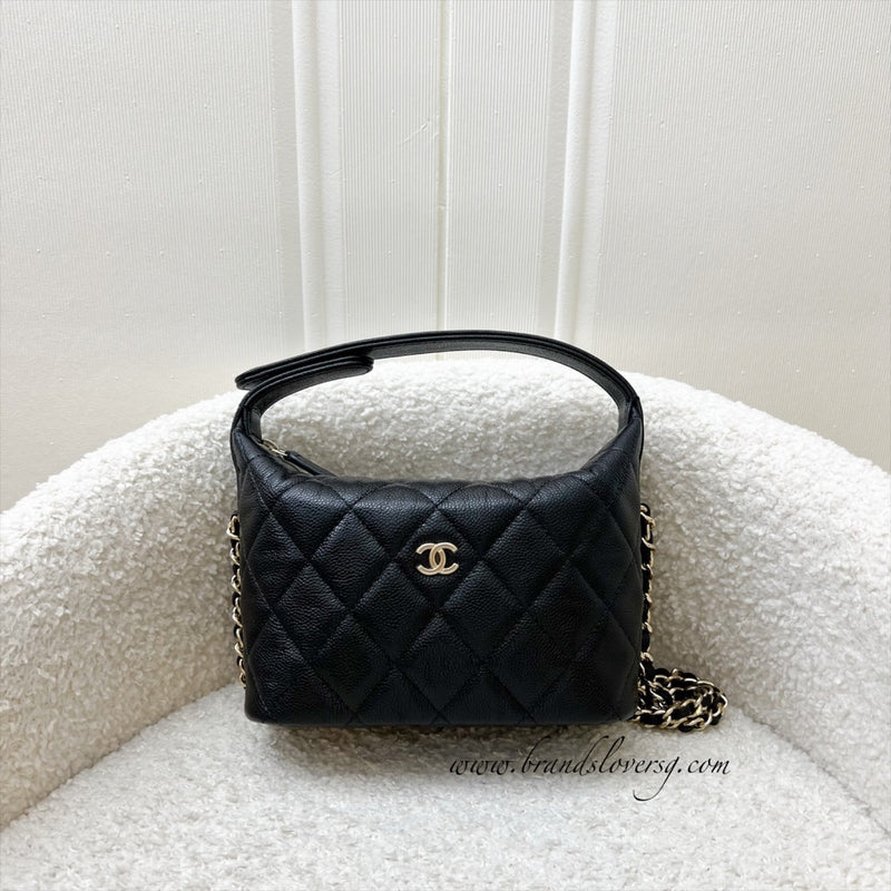 Chanel 25C Quilted Hobo Clutch on Chain in Black Caviar and LGHW (Model: AP4386)