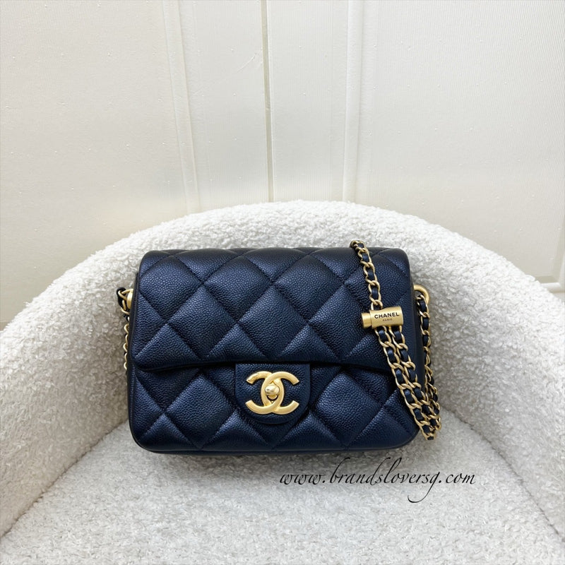 Chanel 21K Perfect Mini Flap Bag with Adjustable Chain in Iridescent Black (Midnight) Caviar and AGHW (Model: AS2855)