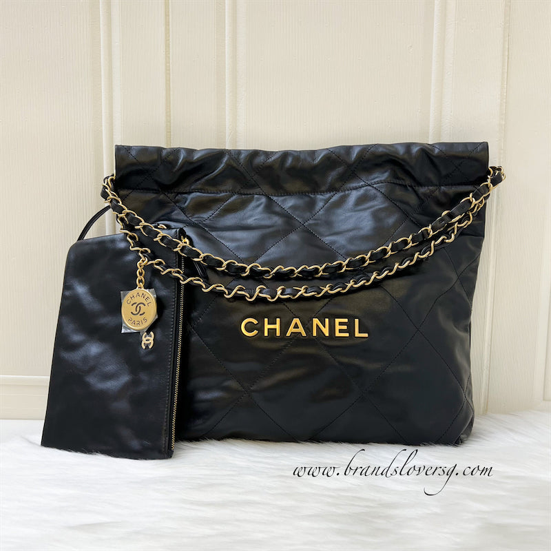 Chanel 22 Small Hobo Bag in Black Calfskin and AGHW