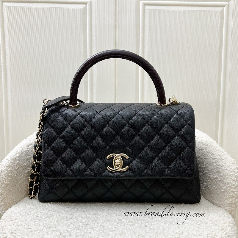 Chanel Medium 29cm Coco handle in Black Caviar, Burgundy Lizard Embossed Calfskin Handle and LGHW