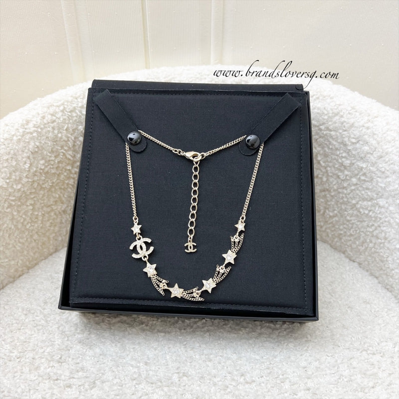 Chanel 25B Shooting Stars Necklace with Diamantés in Light Gold HW (Model: ABG338)