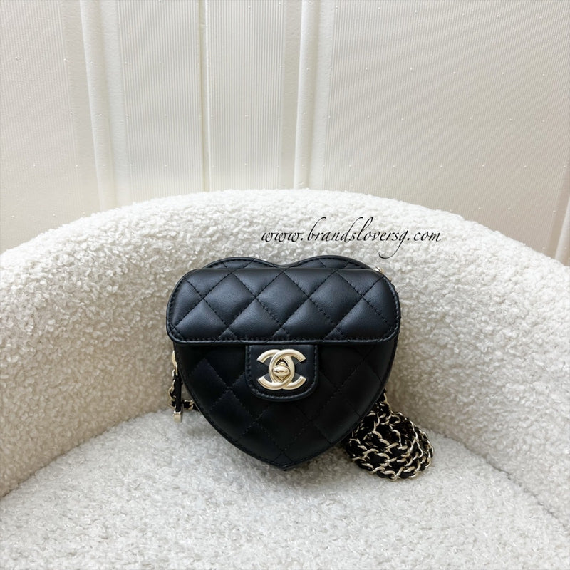 Chanel Mini Heart Clutch with Chain in Black Lambskin and GHW (Model: AP2784)