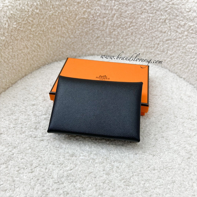 Hermes Calvi Duo Card Holder in Black Epsom Leather and PHW