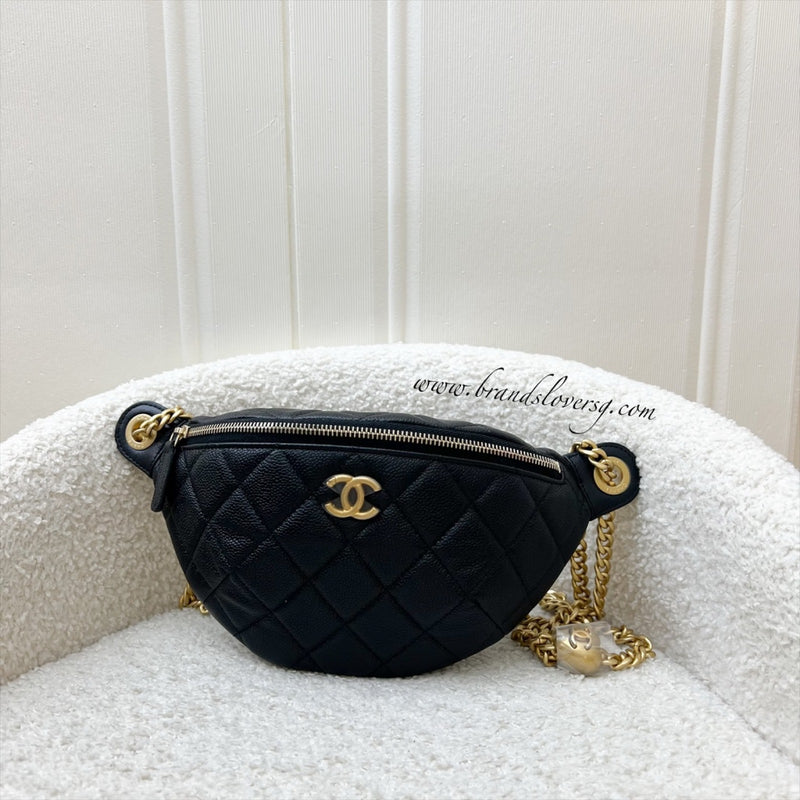 Chanel 24P Heart Adjustable Chain Waist Bag in Black Caviar and AGHW (Model: AP3761)