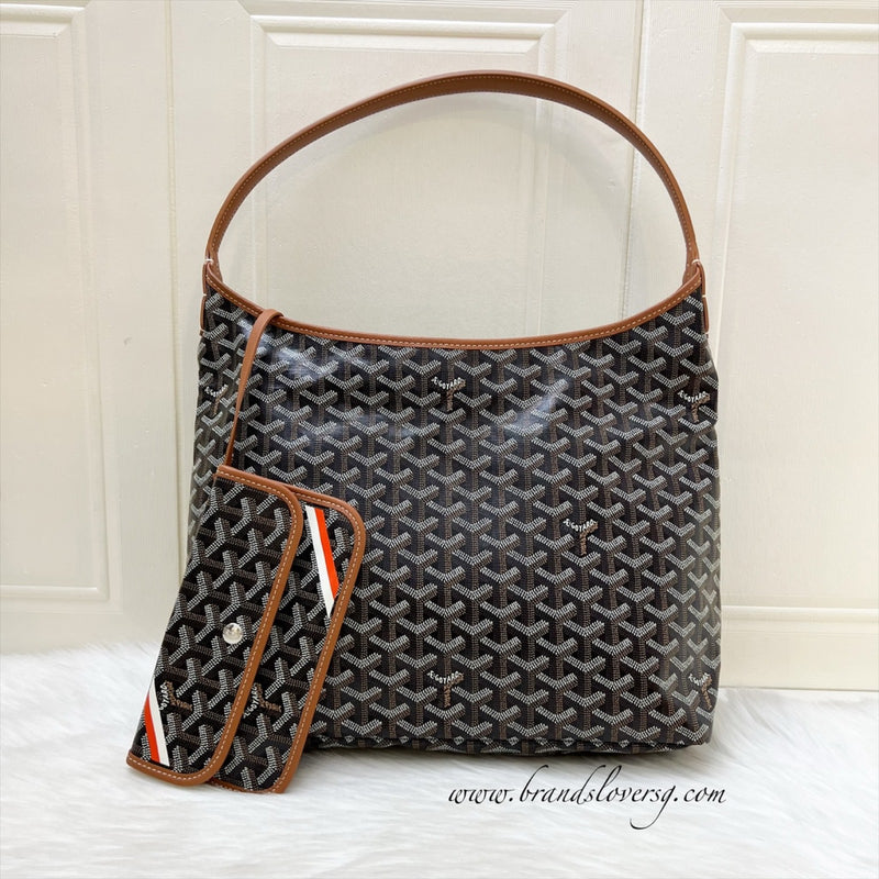 [Local Set - July 2025] Goyard Boheme PM Hobo Bag in in Black Signature Goyardine Canvas and Brown Trim