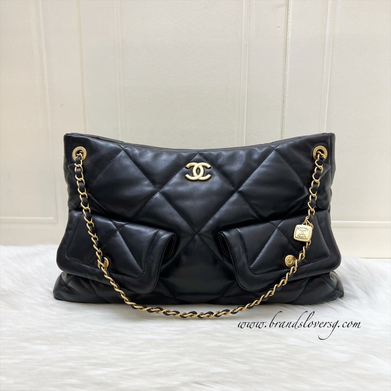 [Brand New - Oct 2025] Chanel 25K Shoulder Shopping Bag in Black Lambskin and AGHW