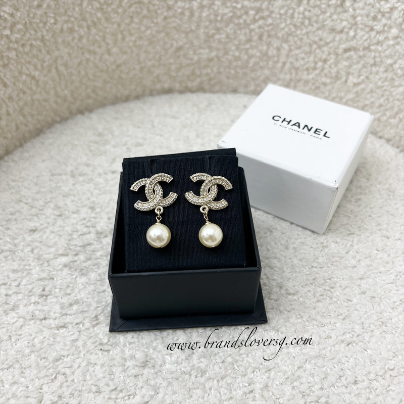 Chanel Classic CC Logo Dangling Earrings with Crystals and Pearls LGHW