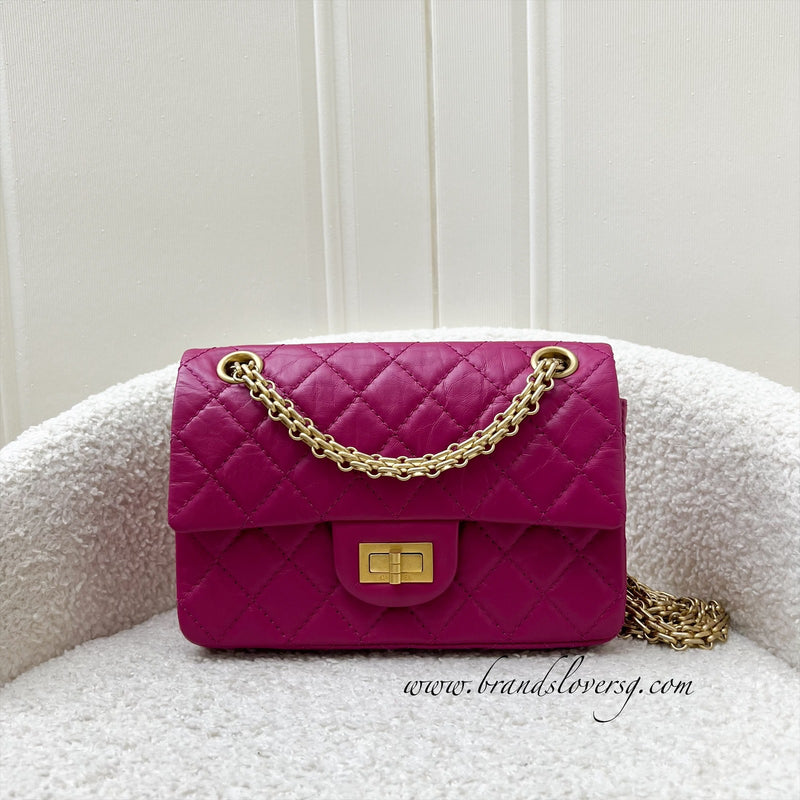 Chanel Classic 2.55 Reissue Mini Flap in Pink Distressed Calfskin and AGHW