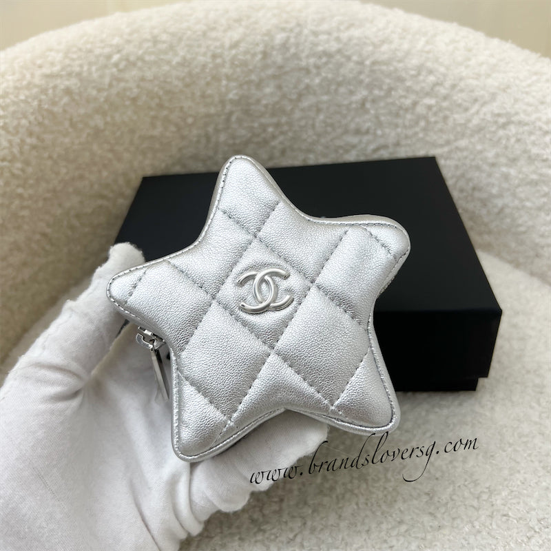 Chanel VIP Gift 2024 Star Pouch Charm in Iridescent Silver Lambskin and SHW