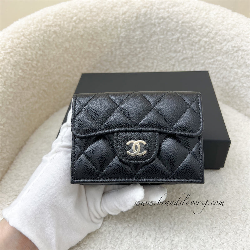 Chanel Trifold Small Compact Wallet in Black Caviar and LGHW