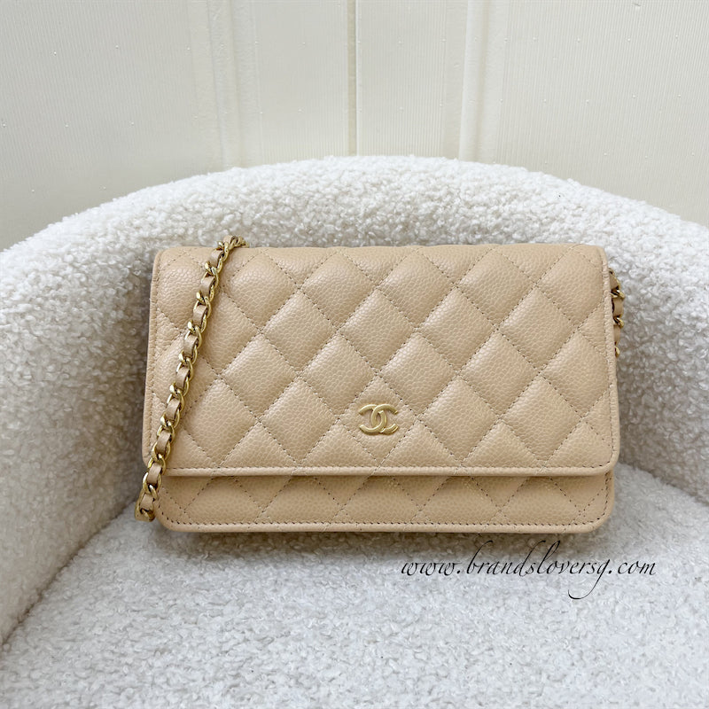 Chanel Classic Wallet on Chain WOC in Beige Caviar and GHW