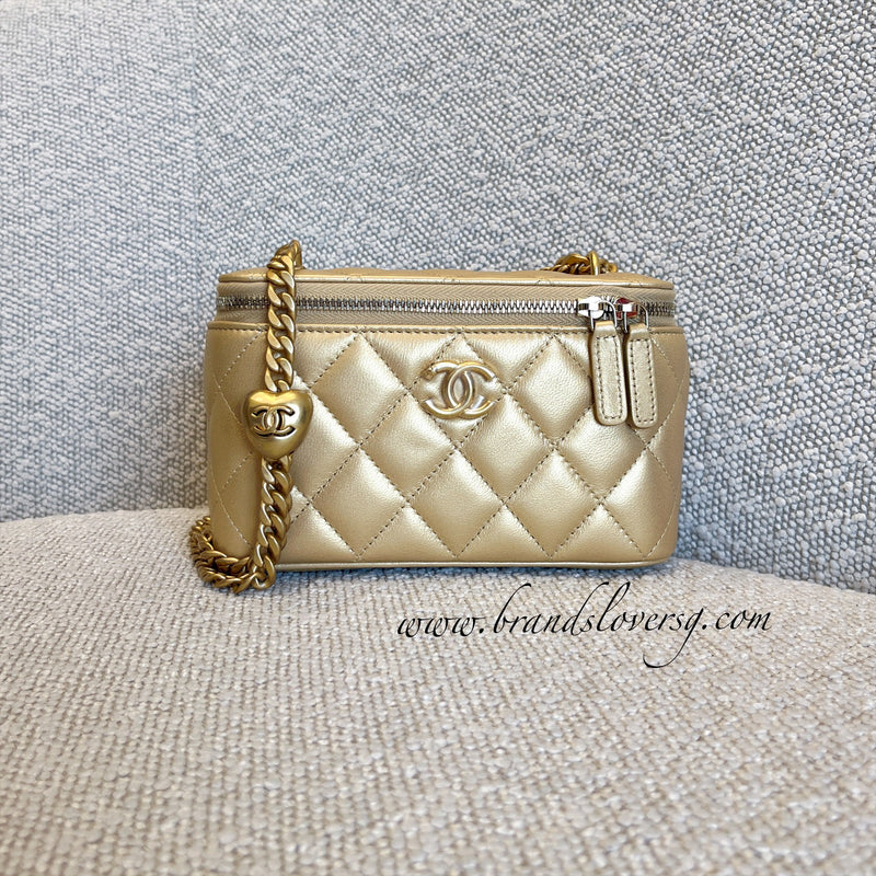 Chanel 23P Heart Adjustable Chain Vanity in Gold Lambskin and AGHW