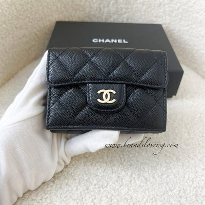 Chanel Trifold Small Compact Wallet in Black Caviar LGHW