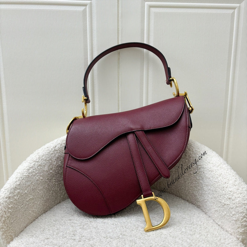 Dior Medium Saddle Bag in Burgundy Red Grained Calfskin and AGHW