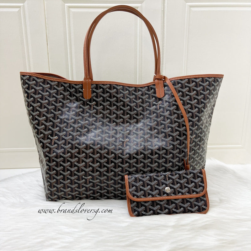 Goyard Saint Louis GM Tote in Black Signature Goyardine Canvas and Brown Trim