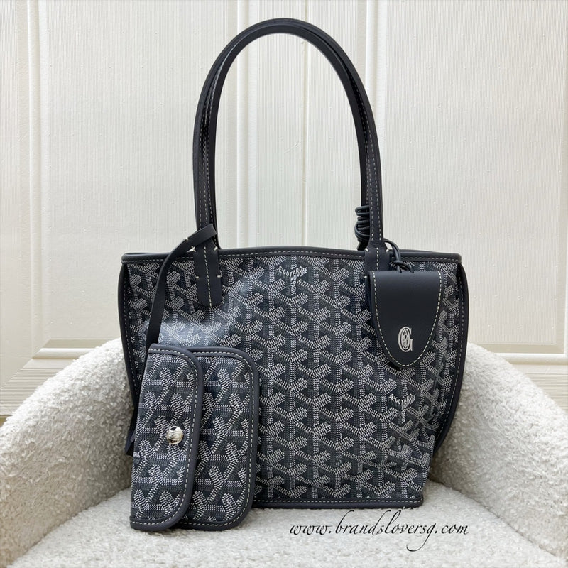 [Brand New - June 2025] Goyard Mini Anjou in Grey Goyardine Canvas and Leather (Including Universal Bag Clip)