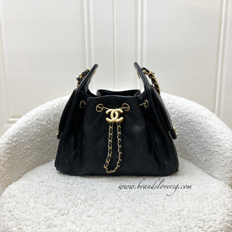 Chanel 25 Mini Hobo Bag in Black Caviar and AGHW (Model: AS5631)
