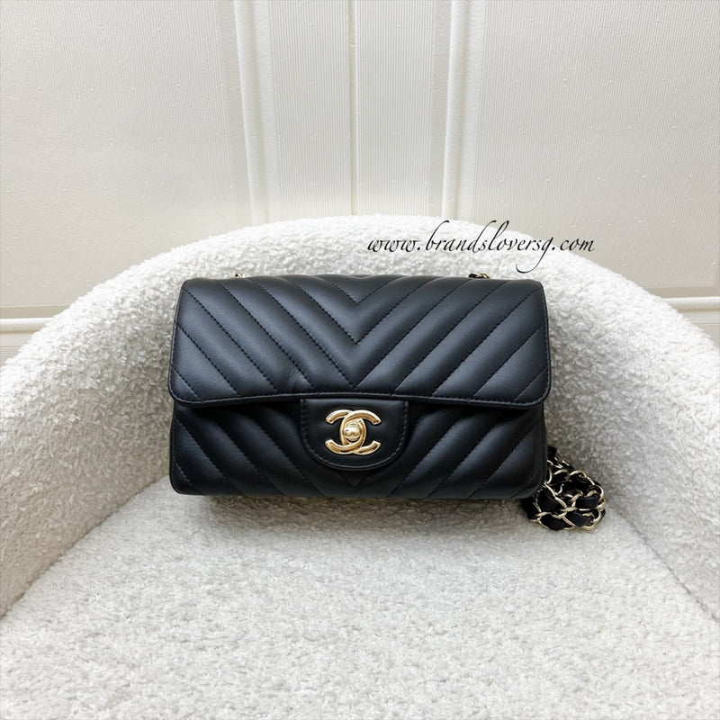 Chanel Classic Mini Rectangle Flap in Chevron Quilted Black Lambskin and LGHW (Model: A69900)