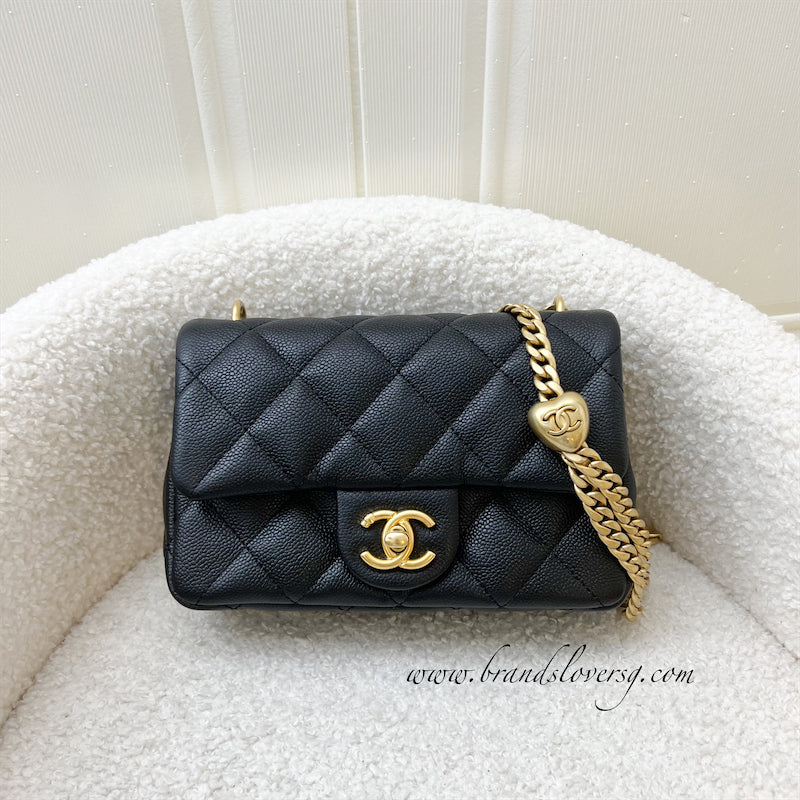 Chanel 23P Heart Adjustable Chain Mini 19cm Flap Bag in Black Caviar AGHW