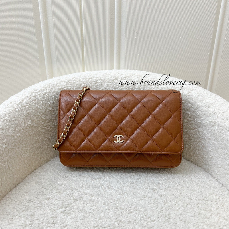 Chanel Classic Wallet on Chain WOC in 23A Toffee Brown Caviar and LGHW