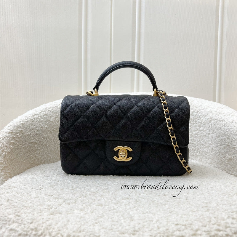 Chanel Top Handle Mini Rectangle Flap in 21S Black Caviar and AGHW