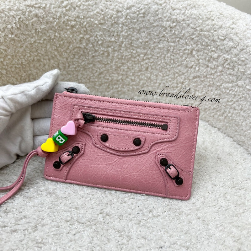 Balenciaga Zipped Card Holder with Coin Compartment in Pink Distressed Leather and BHW