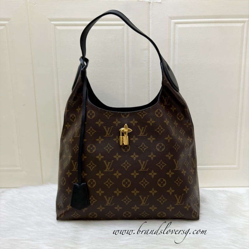LV Flower Hobo Bag in Monogram Canvas, Black Leather and GHW