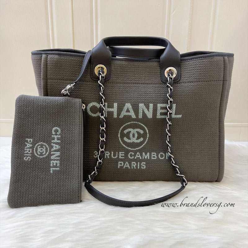 Chanel Large Deauville Tote in 22A Dark Grey Fabric SHW