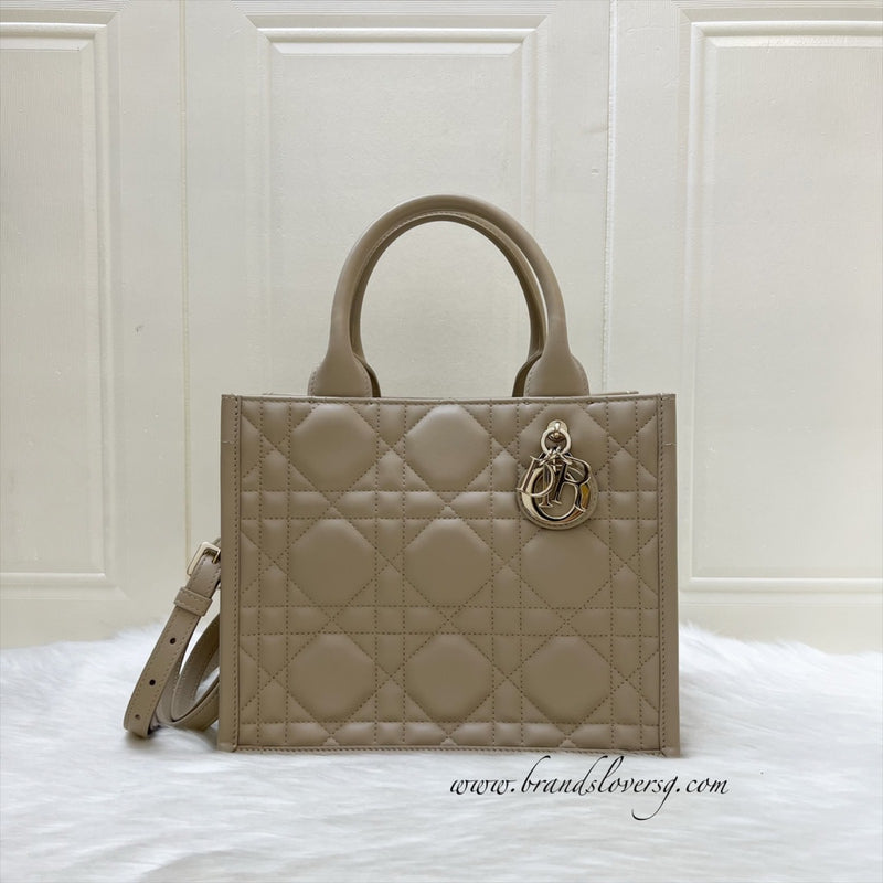 Dior Small Dior Book Tote in Powder Beige Macrocannage Calfskin and LGHW