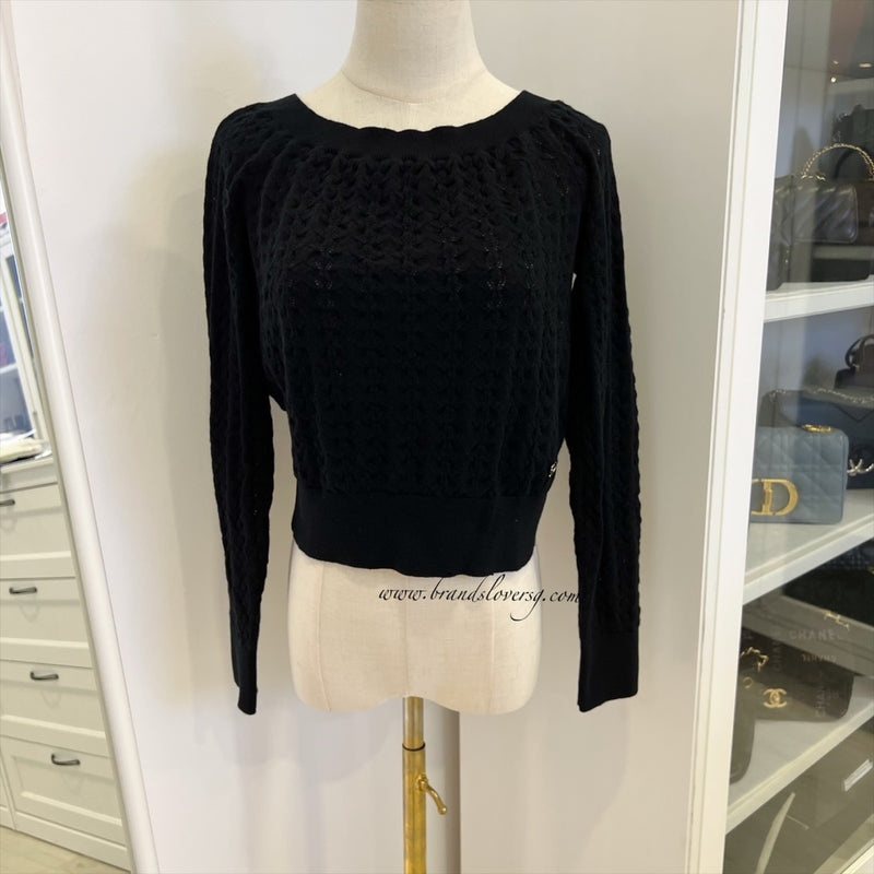Chanel 24B Knitted Pullover with CC Logo in Black 100% Cashmere (Model: P77894)
