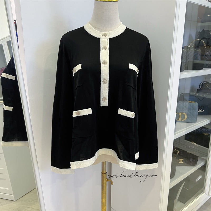 Chanel 25A Pullover / Sweater in Black and Ecru Mixed Fibers - Viscose and Polyamide - Sz 40 (Model: P80014)
