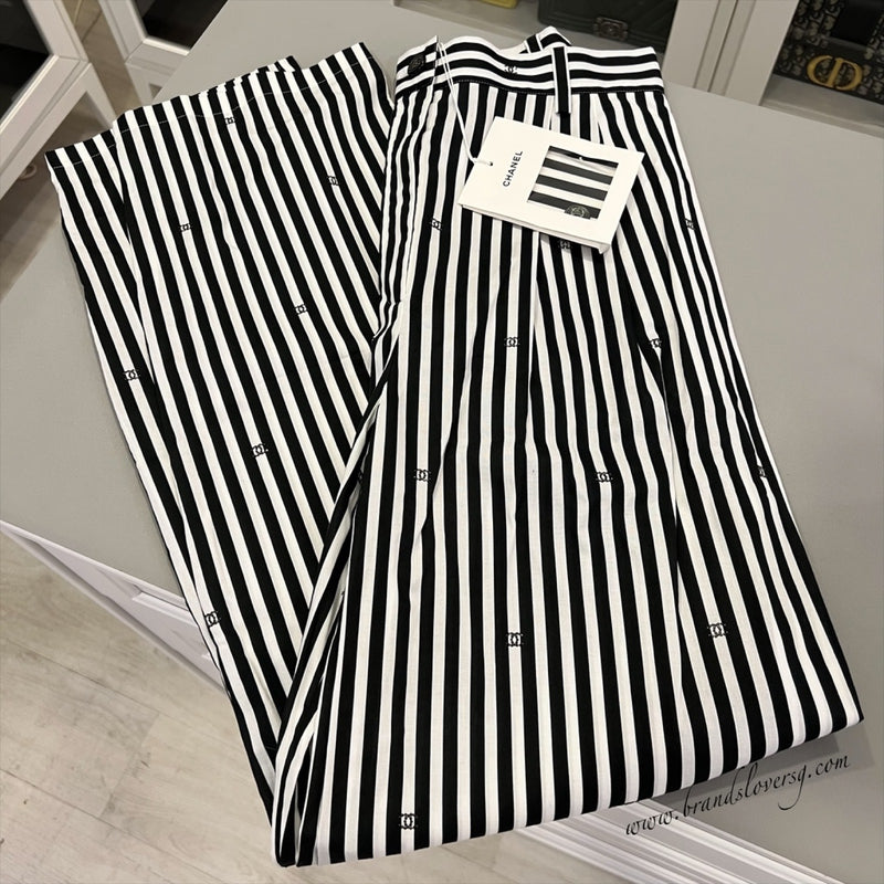 Chanel Pinstripe Long Pants with CC Mini Crystals Sz 36 (Model: P76233)