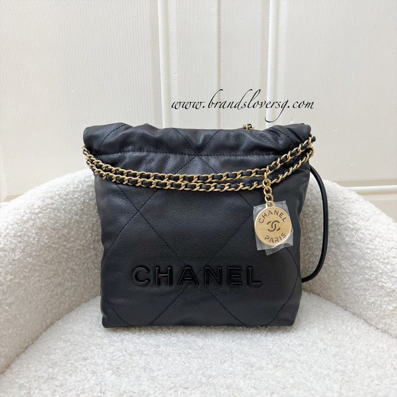 Chanel 22 So Black Mini Hobo Bag in 23K Black Caviar and GHW
