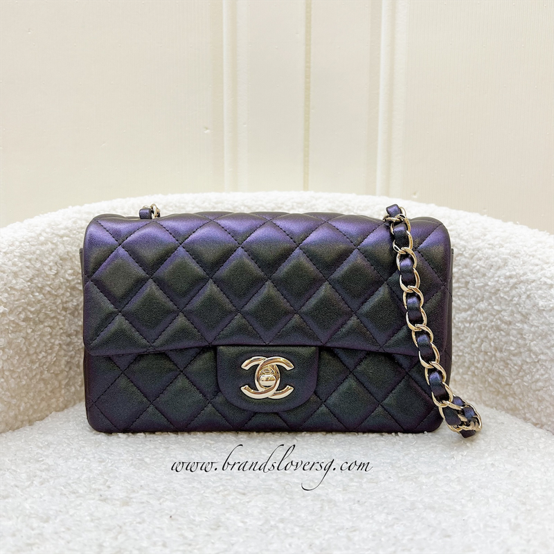 Chanel Classic Mini Rectangle Flap in 22B Iridescent Black Lambskin and LGHW