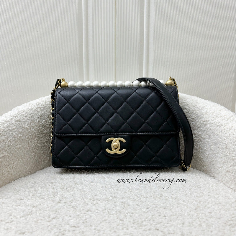 Chanel Chic Pearls Small Flap in Black Goatskin and AGHW