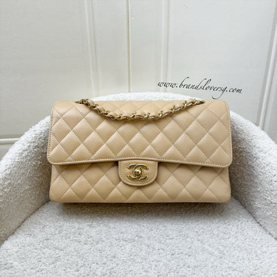 Chanel Medium Classic Flap CF in Beige Caviar and GHW (Model: A01112)