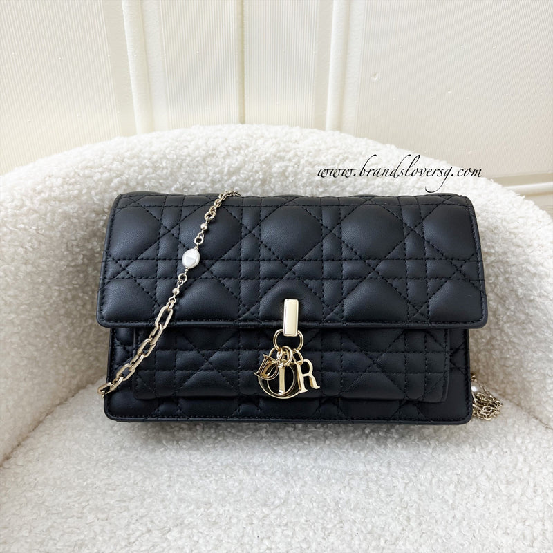 Dior Miss Dior Chain Pouch Wallet on Chain WOC in Black Lambskin LGHW