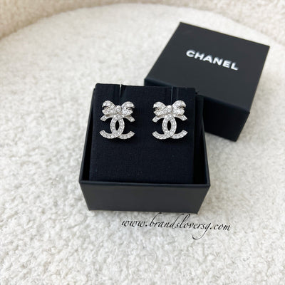 Chanel 22B Ribbon Earrings with Crystals and in SHW