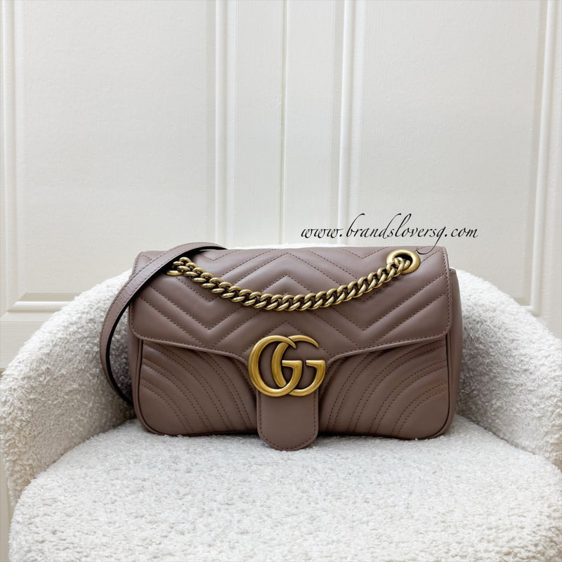 Gucci GG Marmont Medium Shoulder Bag In Dusty Pink Calfskin and AGHW