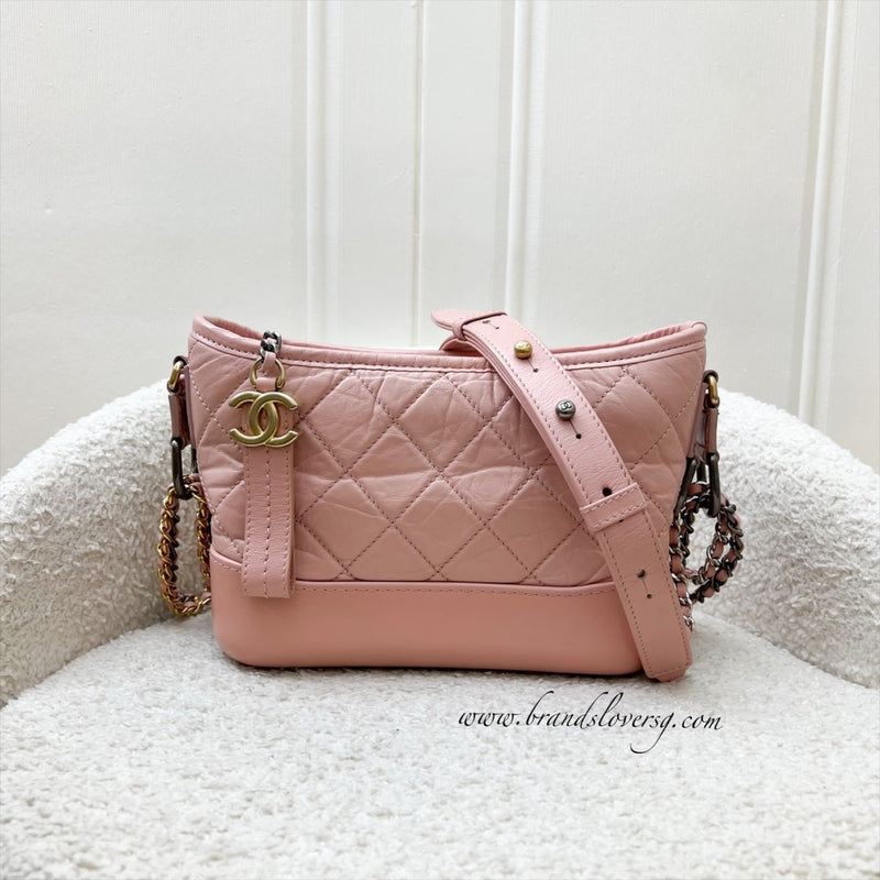 Chanel Small Gabrielle Hobo in Pink Distressed Calfskin, Pink Base and 3-Tone HW