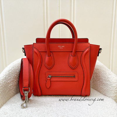 Celine Nano Luggage in Red Grained Leather and SHW